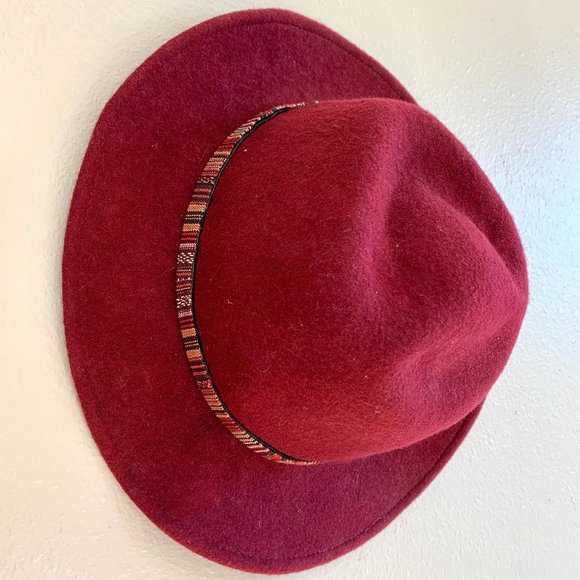 Burgundy Wide Brimmed Wool Felt Hat - Picture 2 of 7